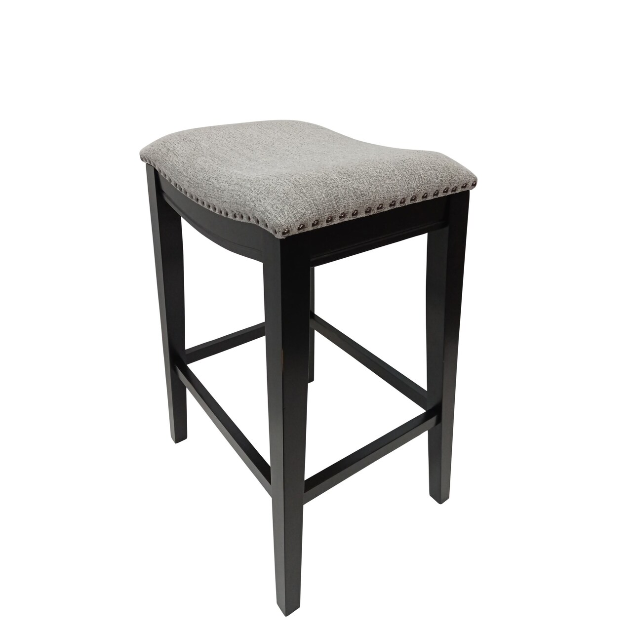 Contemporary Home Living Upholstered Saddle Barstools - 30" - Set of 2 - Black and Gray
